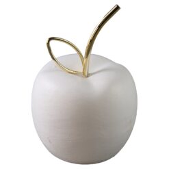 Mar decorativ din ceramica alba cu frunza si codita aurie 7.5x10 cm