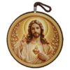 Decor de perete din ceramica Isus cu Inima Sacra 17 cm, maro