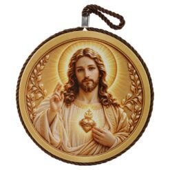 Decor de perete din ceramica Isus cu Inima Sacra 17 cm, maro