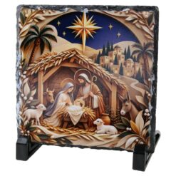 Placa ardezie 14x14 cm, Sfanta Familie in Betleem