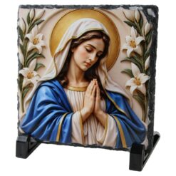 Placa ardezie 14x14 cm, Fecioara Maria cu crini albi