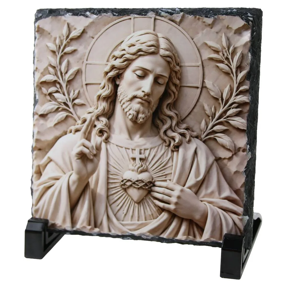 Placa ardezie 14x14 cm, Isus cu Inima Sacra
