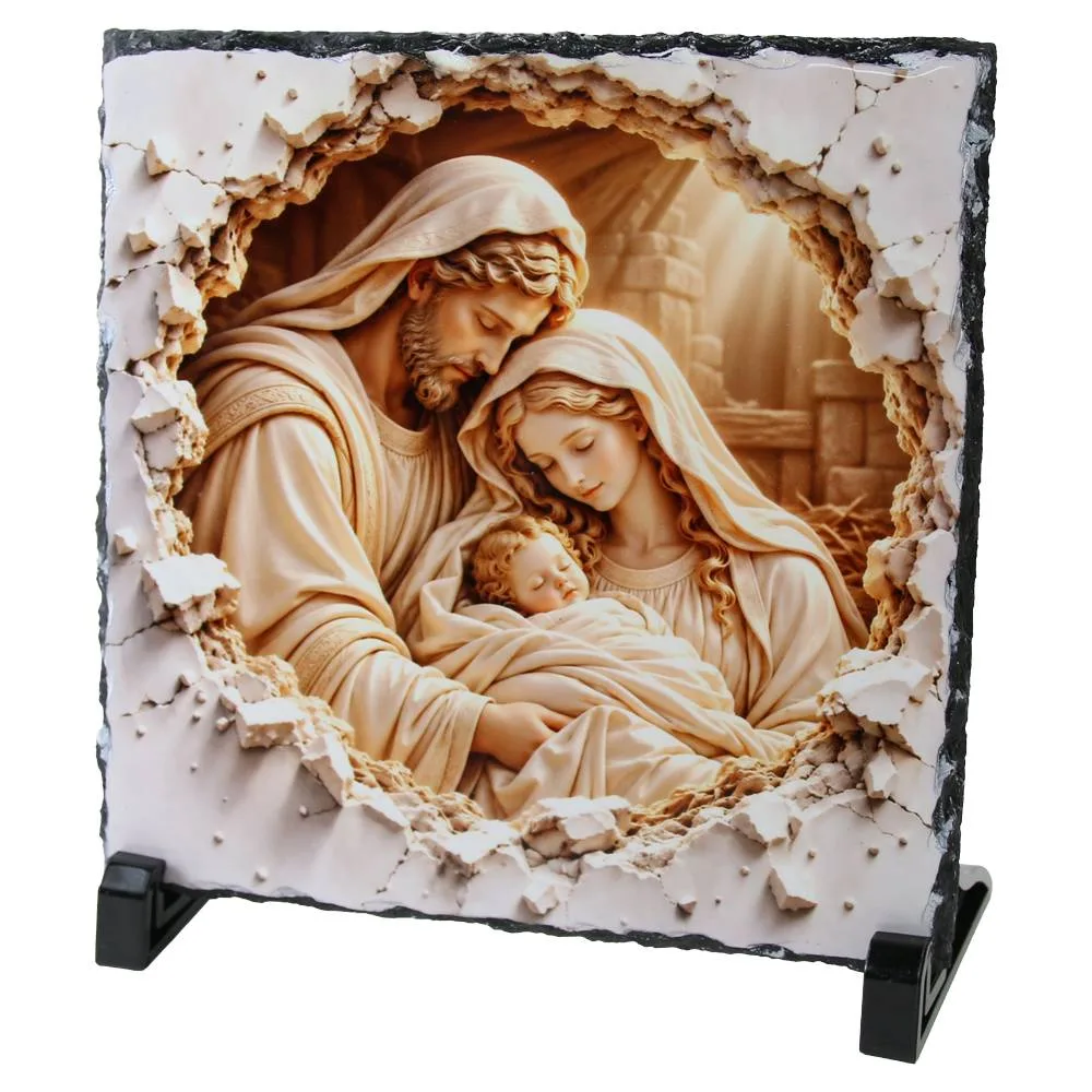 Placa ardezie 19x19 cm, Sfanta Familie cu Pruncul