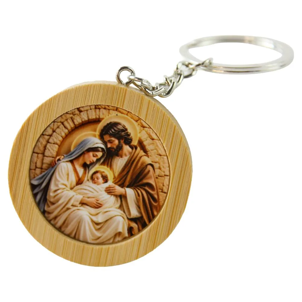 Breloc din bambus 4.5 cm, Sfanta Familie
