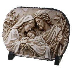 Placa ardezie ovala 19x14 cm, Sfanta Familie cu Pruncul