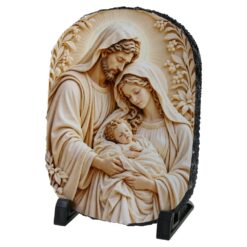 Placa ardezie ovala 14x19 cm, Sfanta Familie cu Pruncul