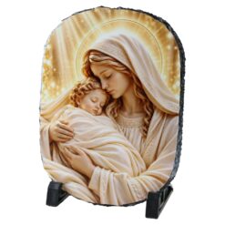 Placa ardezie ovala 14x19 cm, Sfanta Maria cu Iisus