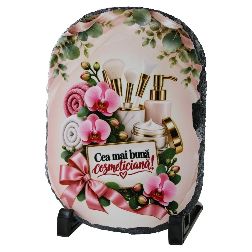 Placa din ardezie "Cea mai buna cosmeticiana!" 14x19 cm