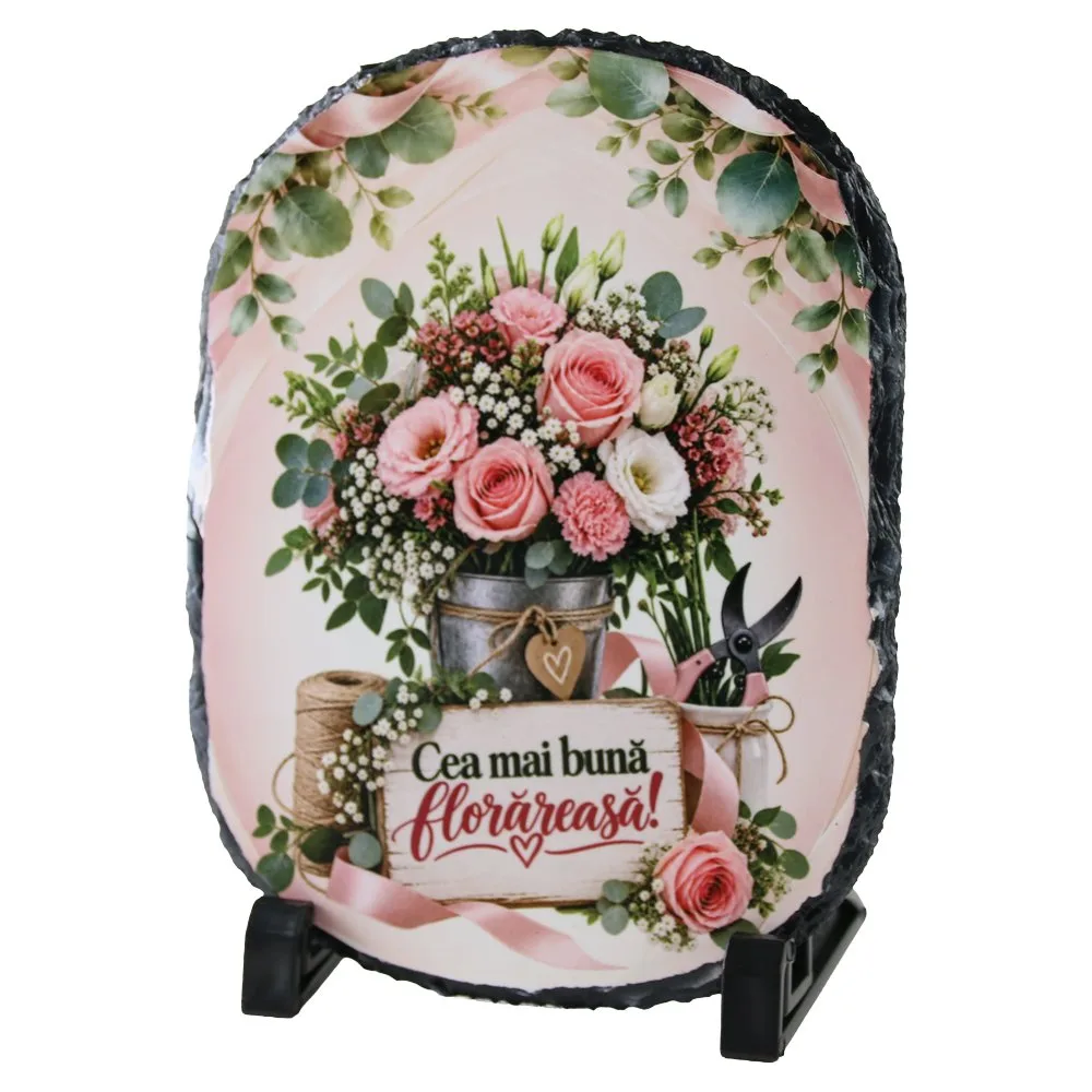 Placa din ardezie "Cea mai buna florareasa!" 14x19 cm
