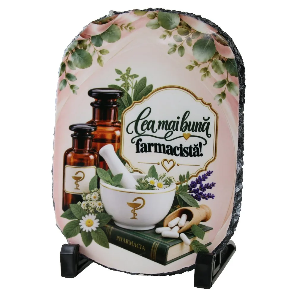 Placa din ardezie "Cea mai buna farmacista!" 14x19 cm