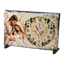 Ceas de masa din piatra ardezie, Sfanta Familie cu Pruncul, 29x19 cm