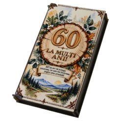 Caseta cadou din lemn pentru bani "La multi ani 60" 10 x 17 cm