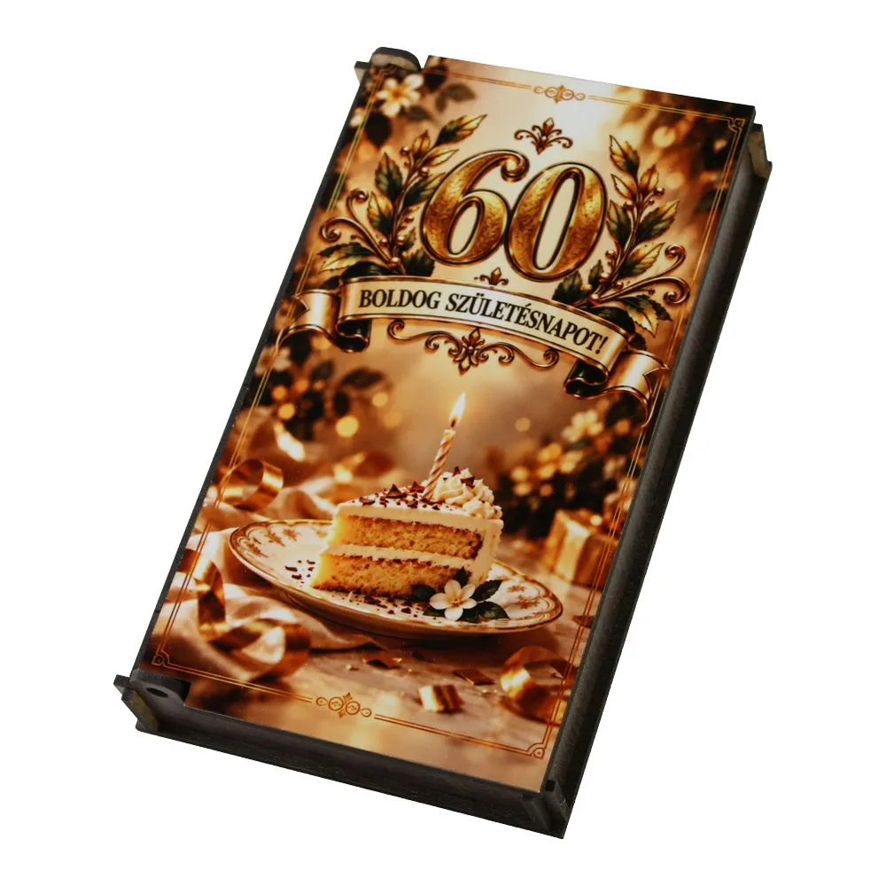 Caseta cadou din lemn pentru bani "Boldog szuletesnapot 60" 10 x 17 cm