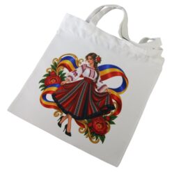 Sacosa textila Romania 36x39 cm, Femeie in port popular