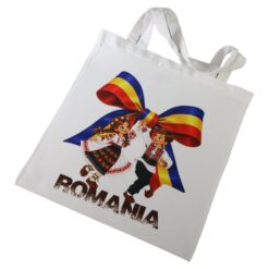 Sacosa textila Romania 36x39 cm, Funda tricolora si copii