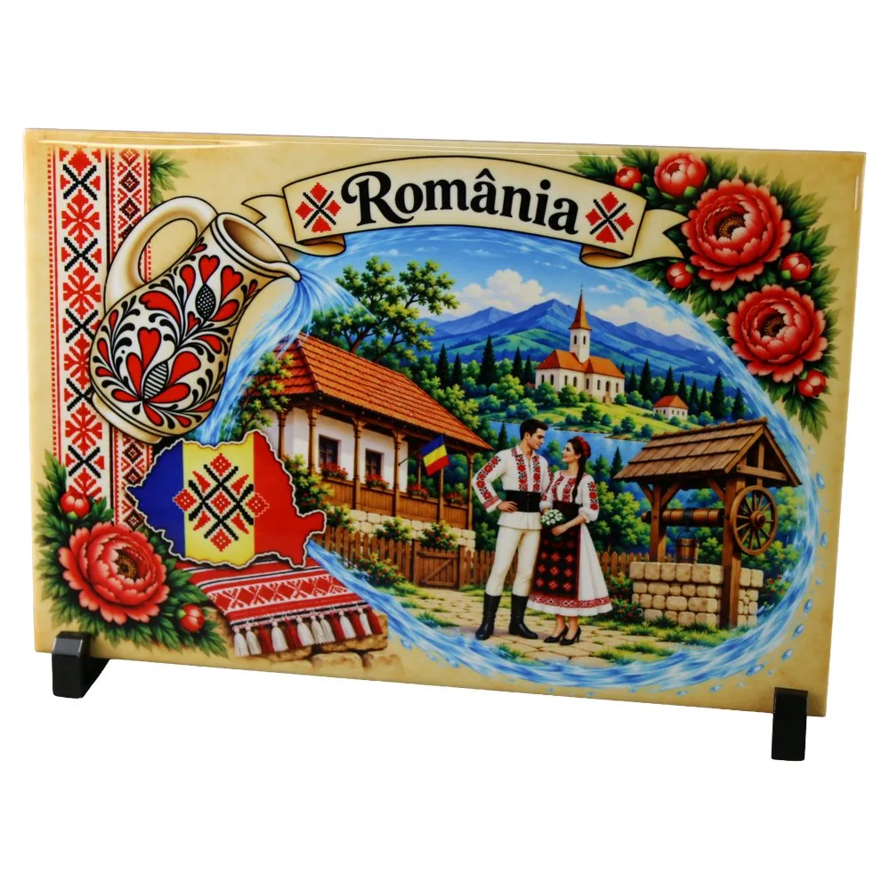Placa decorativa Romania 30x20 cm, Romania rurala, faianta