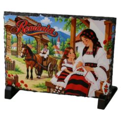 Placa din ardezie Romania 19x14 cm, Mama cu fetita