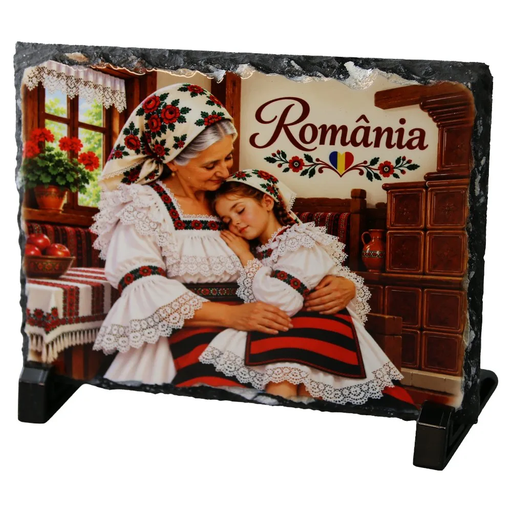 Placa din ardezie Romania 19x14 cm, Bunica cu nepoata
