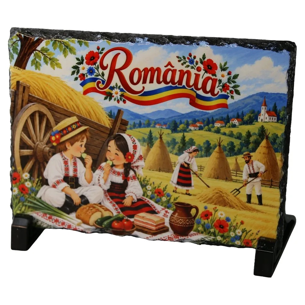 Placa din ardezie Romania 19x14 cm, Adunatul fanului
