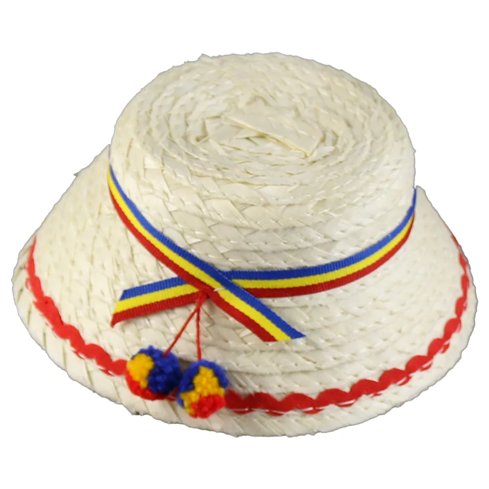 Palarie osan din paie cu banda tricolora 15 CM - imagine 2