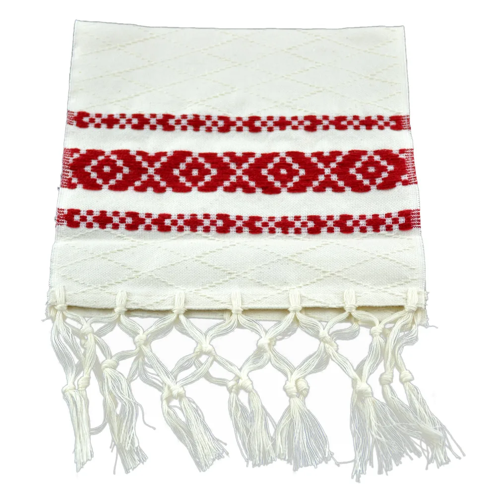 Stergar artizanal 40x17 cm, Crem/rosu