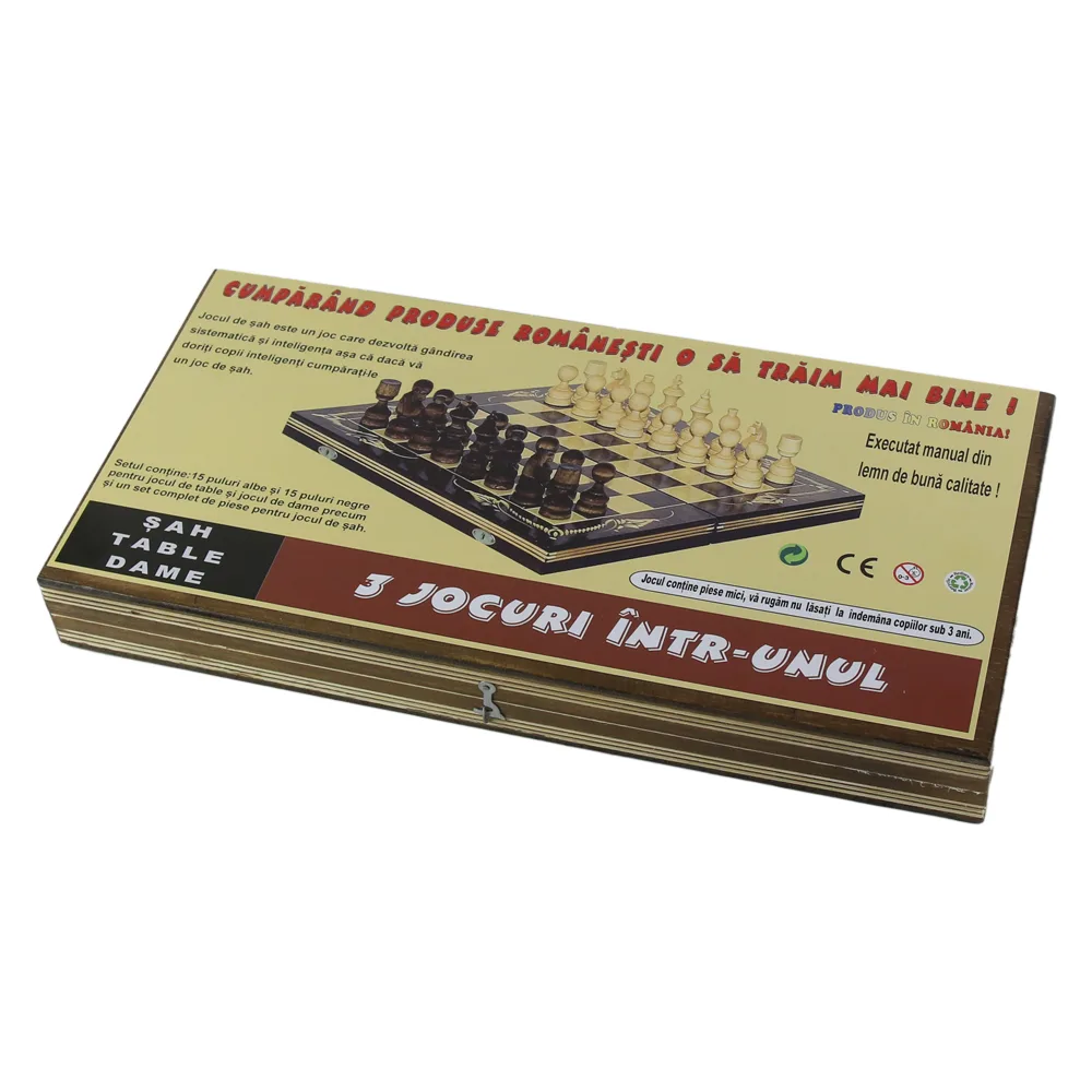 Set Sah din lemn 3 in 1 (Sah, Table/Dame) 38x19 CM