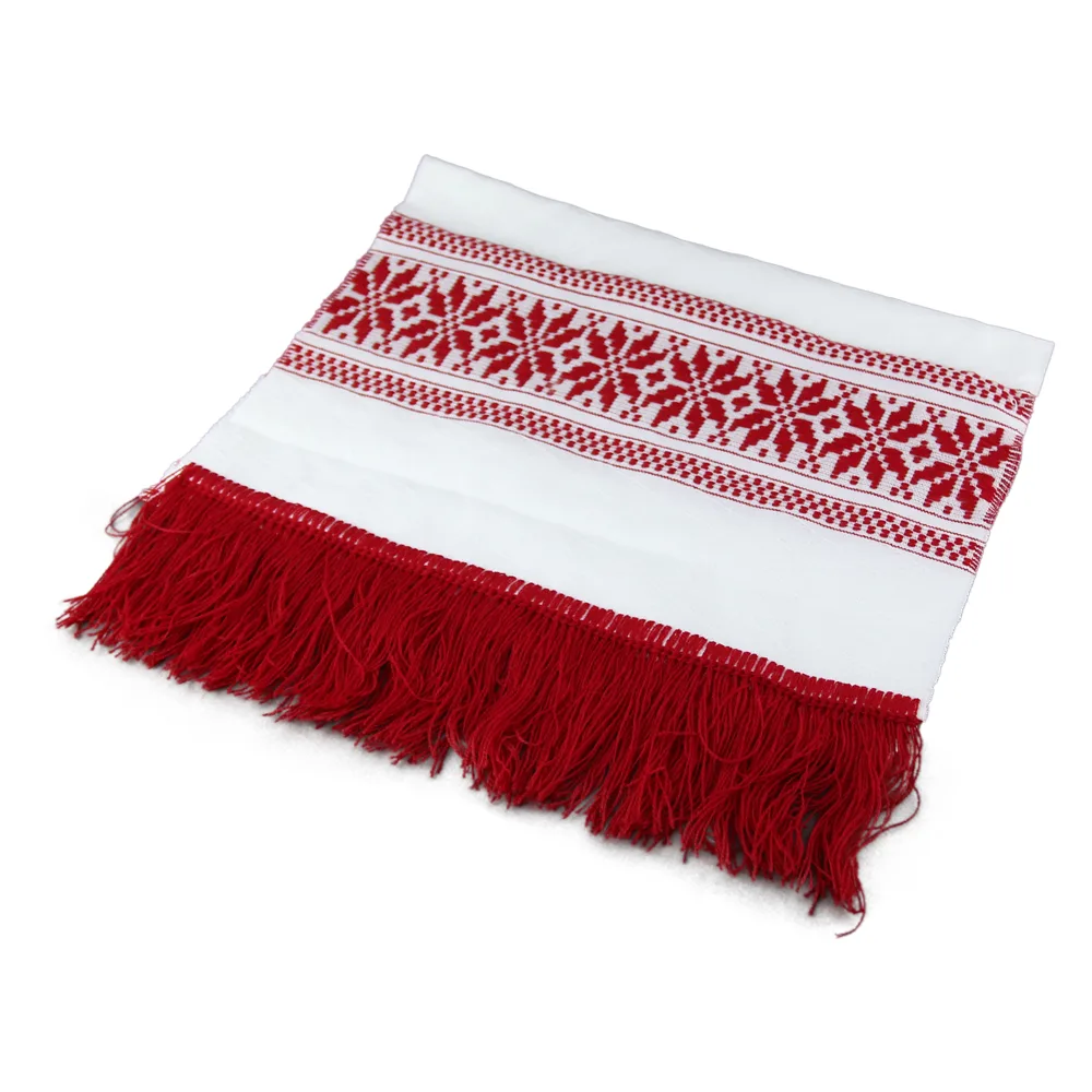 Stergar artizanal traditional 120x40 CM Alb/Rosu, cu franjuri