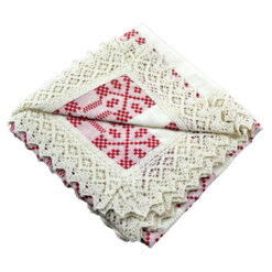 Fata de masa artizanat 75x75 CM Crem/Rosu, 80 % bbc, 20 % acril