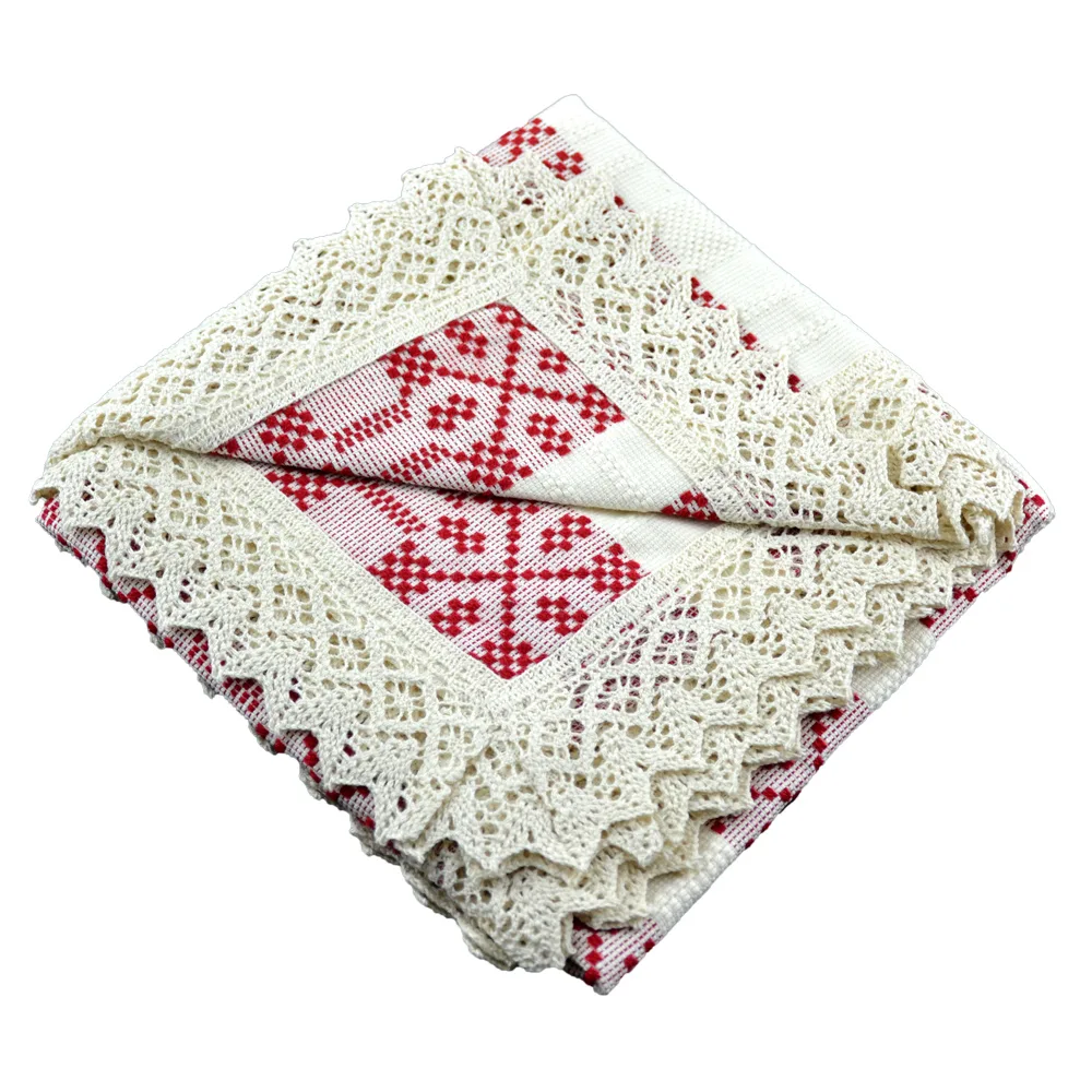 Fata de masa artizanat 75x75 CM Crem/Rosu, 80 % bbc, 20 % acril