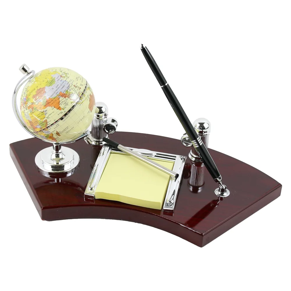 Set Birou cu glob pamantesc si accesorii, din lemn, 34x14 CM