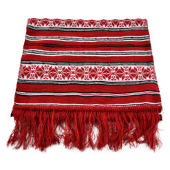 Stergar artizanal traditional 120x40 CM Rosu/Alb/Negru, cu franjuri
